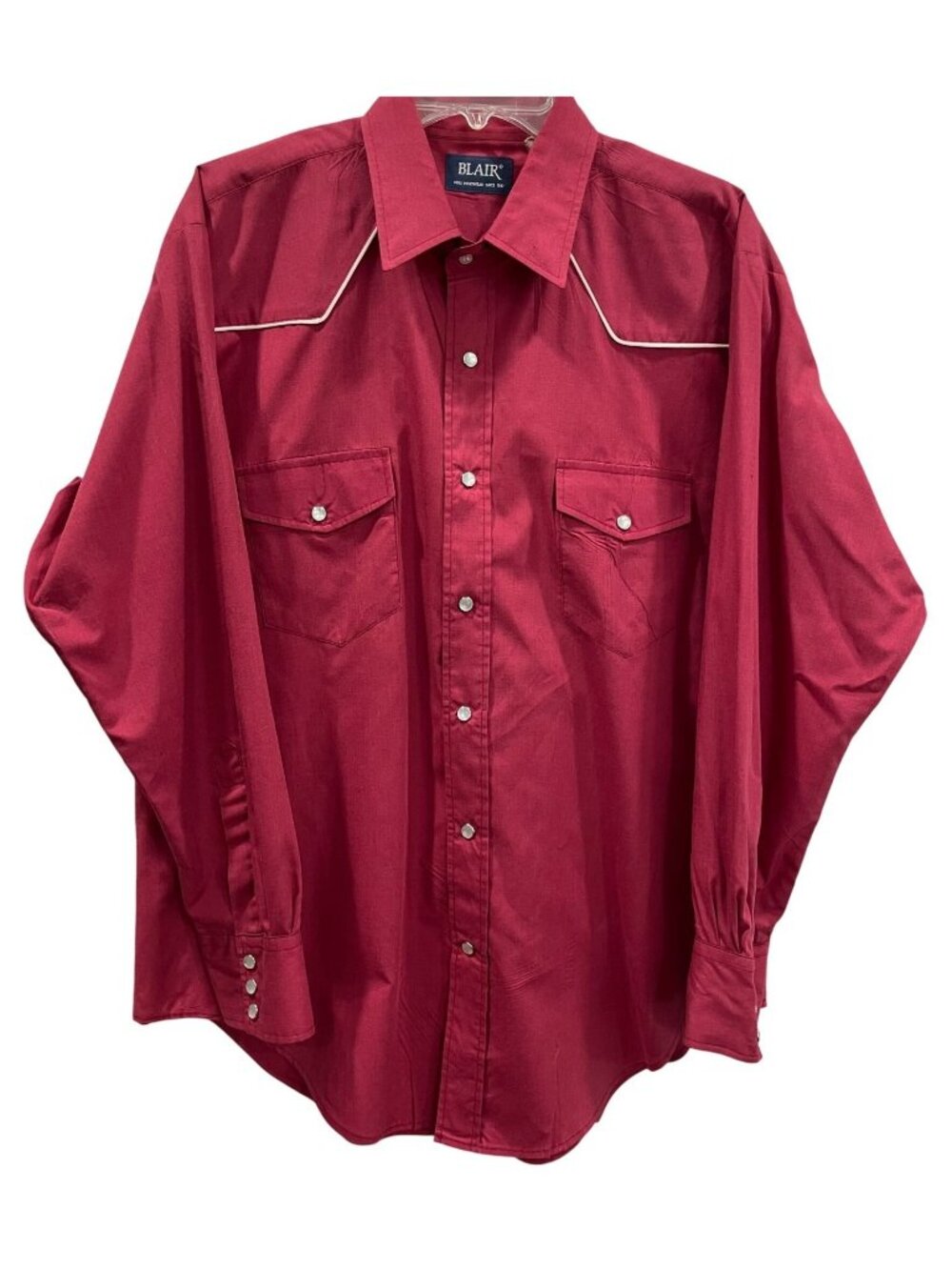 Vintage Blair Pearl Snap Button Shirt L Maroon Western Cowboy Rodeo Ranch 80s
